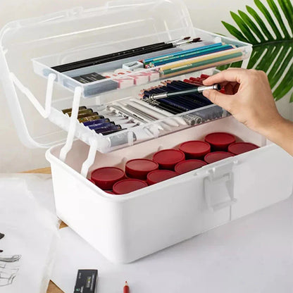 Three-tier Art Toolbox Carry Case – Organizes brushes, paints, palettes, and other art supplies with categorized storage.