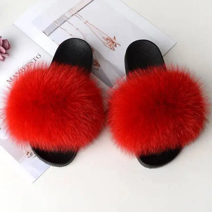 Summer Women Fur Slides Fluffy Furry Slippers Indoor Fuzzy Flip Flops Casual Outdoor Flat Ladies Fur Sandals Plush House Shoes