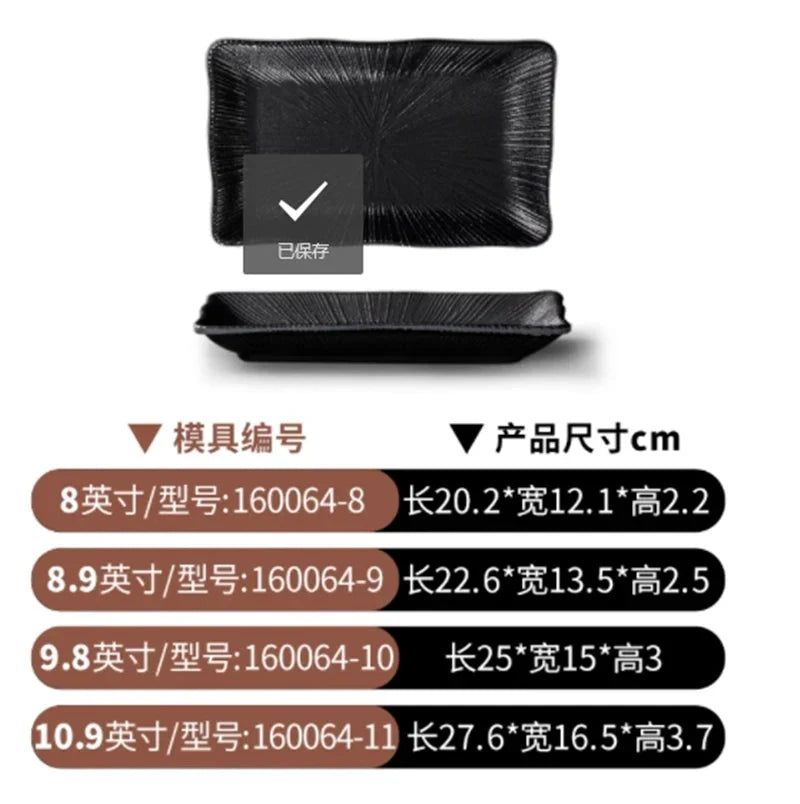Pretty Black Melamine Plates Steak Barbecue Trays for Meal Vegetables Fruit Western Dinner Dishes Beautiful Tableware Decoration