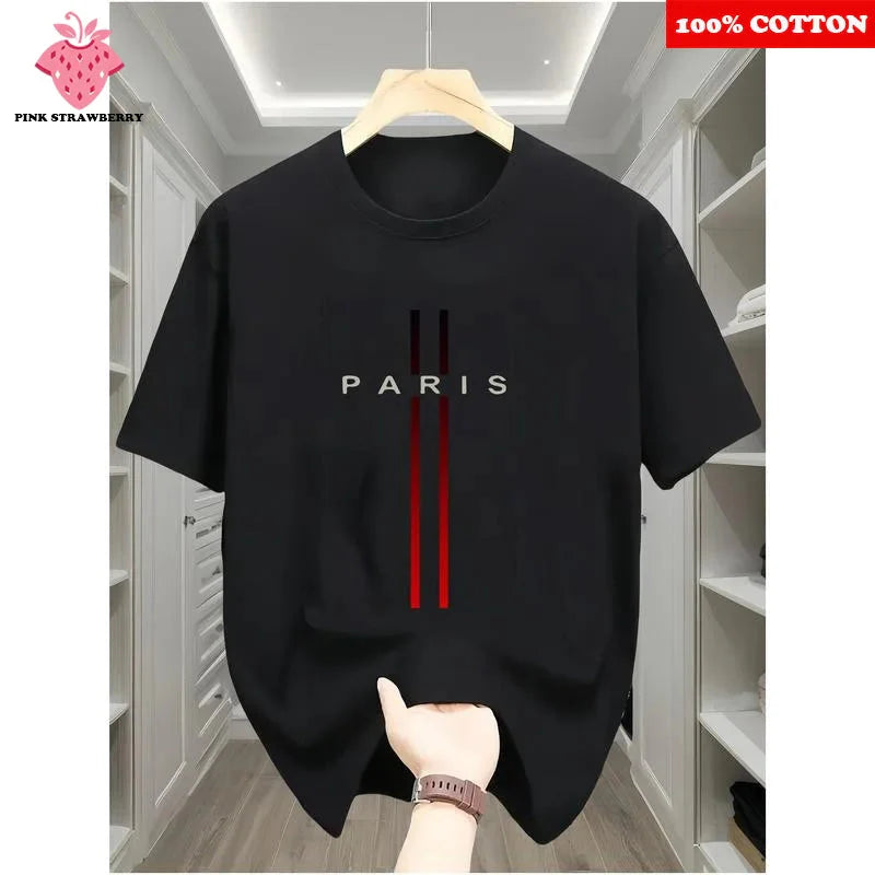 Fashion Paris Print T-shirt Men's Summer New 2025 New 100% Cotton Neck Short Short Sleeve Tee Gym Casual comfort Sports Top Men