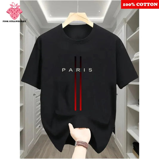 Fashion Paris Print T-shirt Men's Summer New 2025 New 100% Cotton Neck Short Short Sleeve Tee Gym Casual comfort Sports Top Men