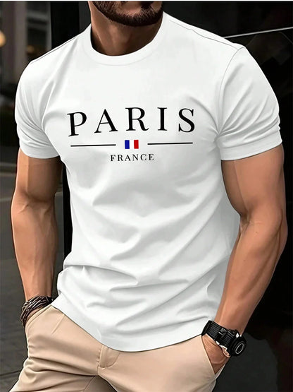 French Paris Print Men Women Pure Cotton T-shirt Popular Casual Fashion Trend Street Loose Sport Short-sleeve Adult Top Clothing