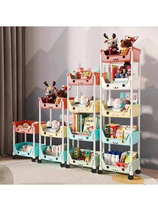 Multi-Tier Rolling Storage Cart, Slim Rolling Cart with Storage Bins and Hooks - Space-Saving Organizer, 360° Rotating Storage C