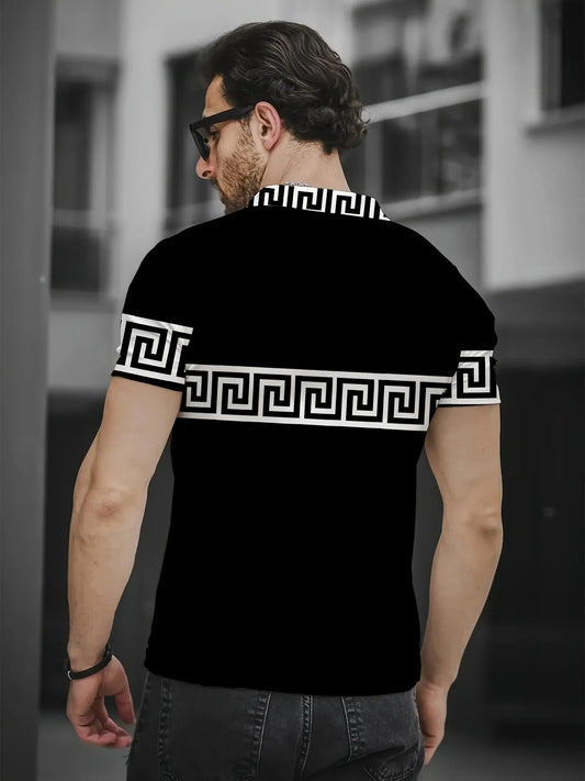 The new men's short-sleeved POLO shirt for summer 2025 features a casual fashionable and comfortable 3D striped pattern print