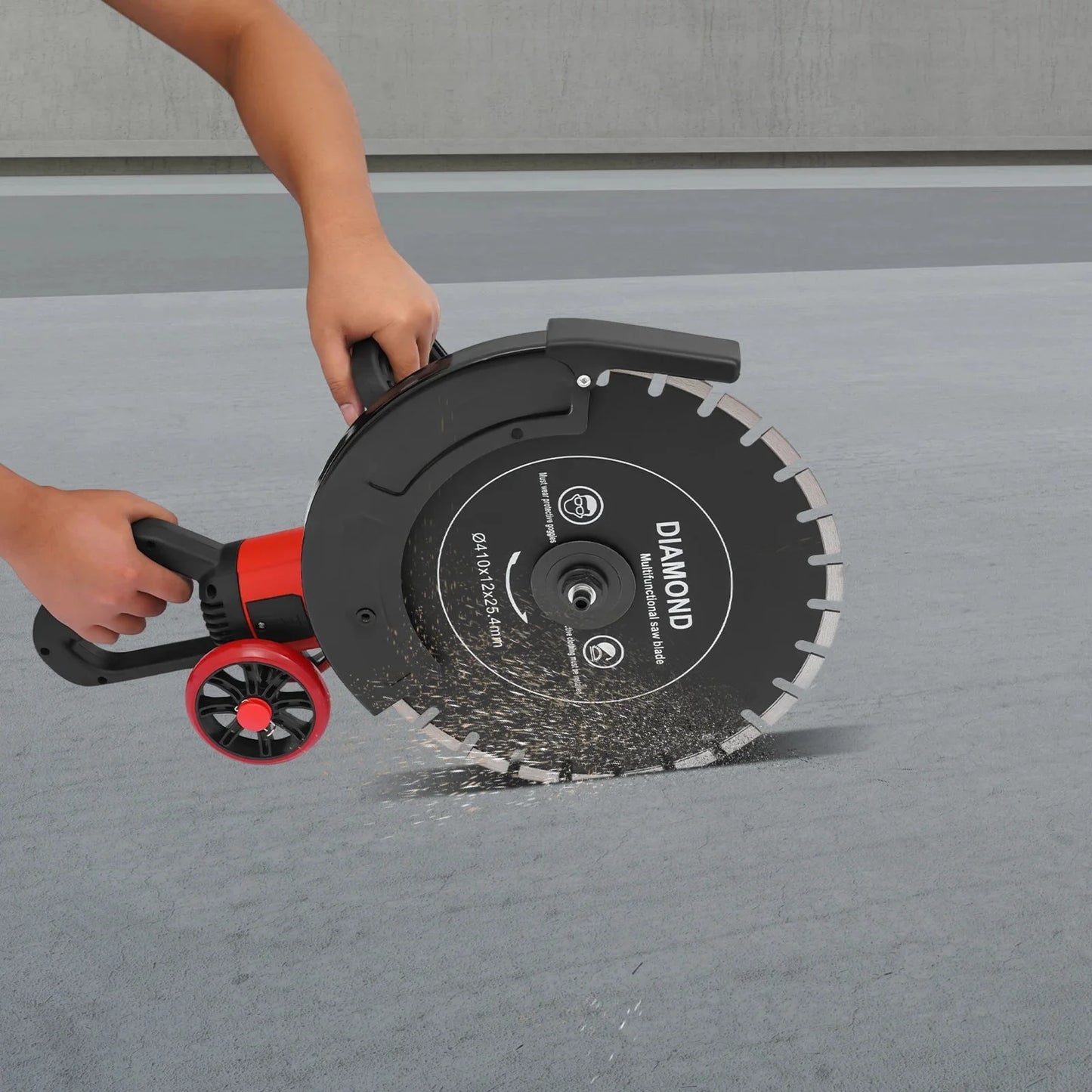 16In 4000W Electric Concrete Saw Brick Cutter Circular Saw Wall Slotting Groving with Saw Blade and Rolling Pulley 3000RPM
