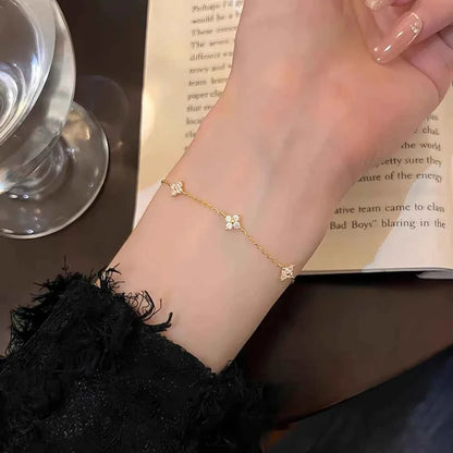 New Stainless Steel Zircon Necklaces for Women 18K Gold Plated Four Leaf Grass Collar Chain Necklace Luxury Jewelry Gift