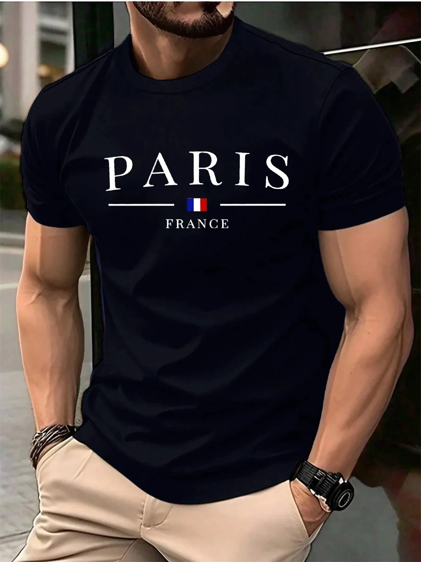 French Paris Print Men Women Pure Cotton T-shirt Popular Casual Fashion Trend Street Loose Sport Short-sleeve Adult Top Clothing