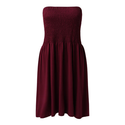 Sexy Off Shoulder Strapless Dress Women Summer Pleated Elastic Waist Party Beach Dresses Ladies Elegant Beach Flowy A Line Dress