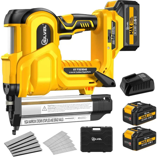 SILVEL 18 Gauge Cordless Brad Nailer 2 in 1 Cordless Nail Gun/Electric Stapler with Dual 4.0Ah Batteries Fast Charging Technolo