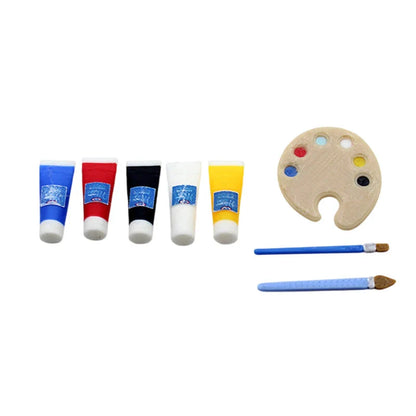 1/12 Dollhouse Draw Room Art Supplies Decoration Dolls House Accessories Mini Pigment Tube Paint Brush Palette Model Dollhouse