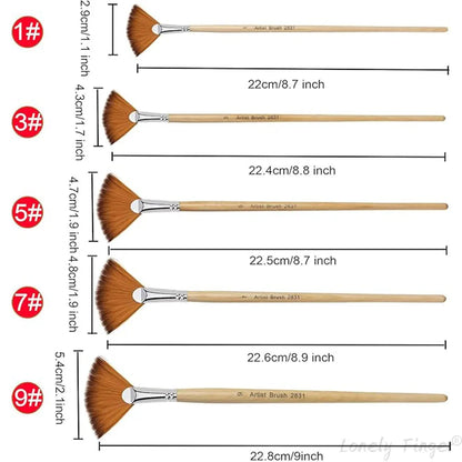 Paint Brushes 5 Pieces Fan Paint Brush Artists Nylon Brushes for Acrylic, Watercolour and Oil Painting