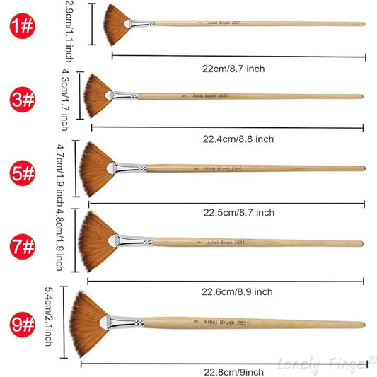 Paint Brushes 5 Pieces Fan Paint Brush Artists Nylon Brushes for Acrylic, Watercolour and Oil Painting