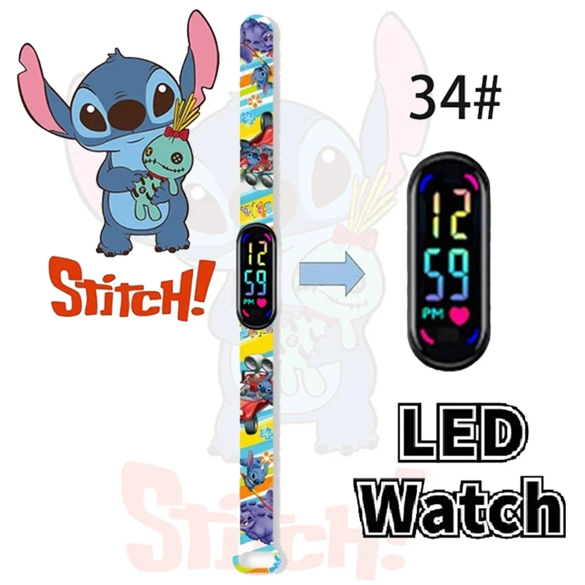 Disney Stitch Digital Kids' Watches Anime Figures LED Luminous Watch Touch Waterproof Electronic Sports Watch Kids Birthday Gift