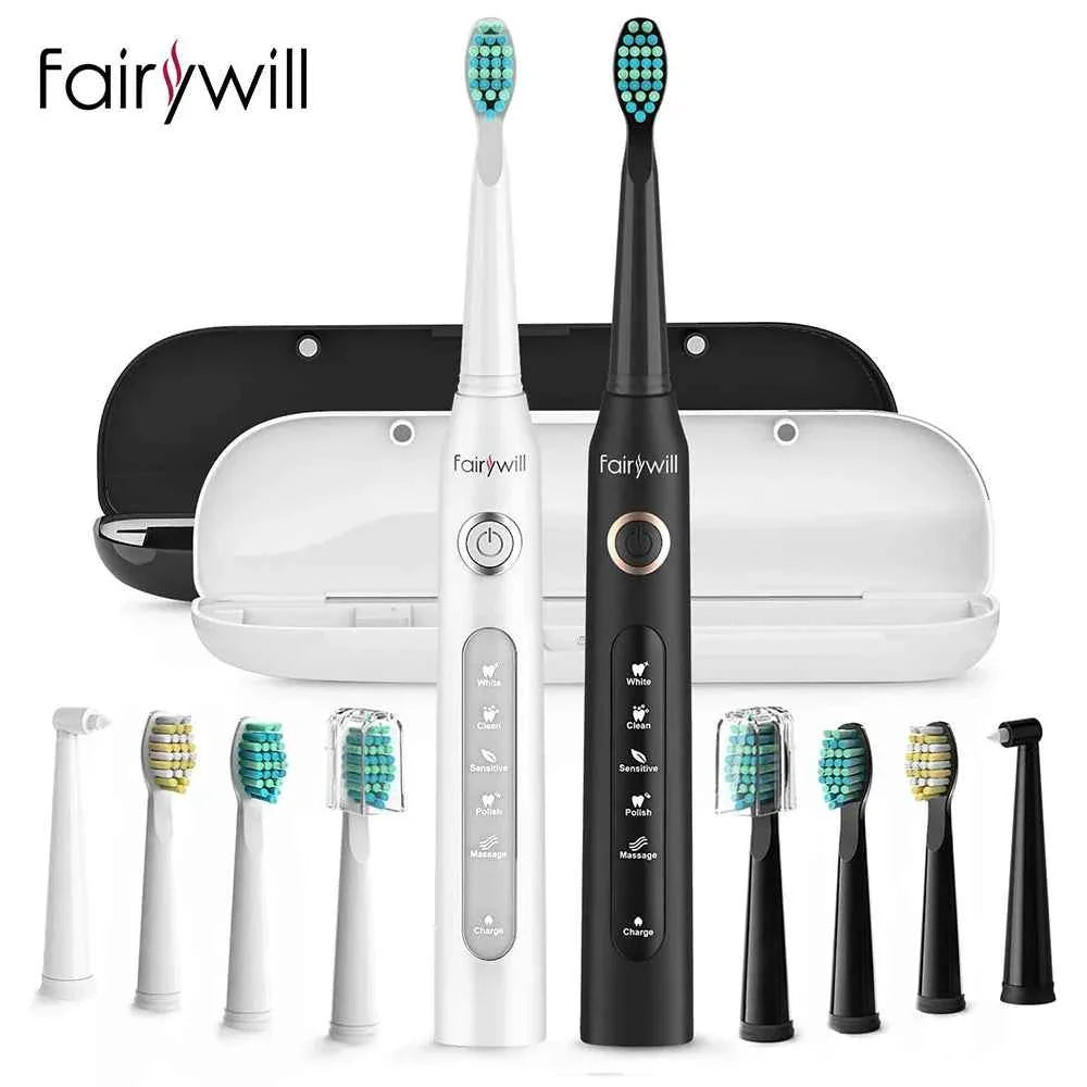 Fairywill FW-D7 Sonic Electric Toothbrush Set - 5 Modes Rechargeable Adult Toothbrush with Travel Case & 8 Heads