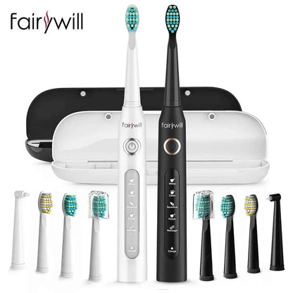 Fairywill FW-D7 Sonic Electric Toothbrush Set - 5 Modes Rechargeable Adult Toothbrush with Travel Case & 8 Heads