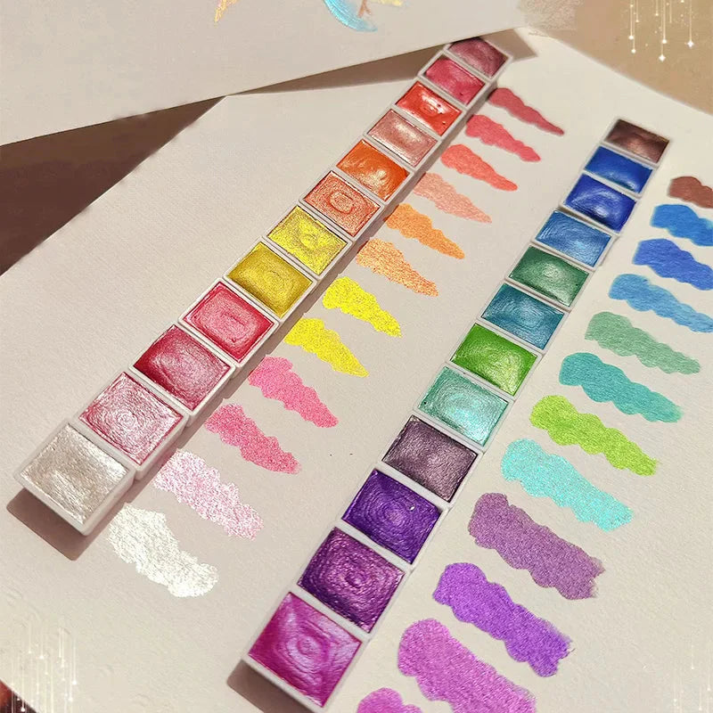 20/24/60/72 Colors Pearl Watercolor Pigment,Metallic,Shimmer,Glitter Solid Paint Mini Travel Portable Kit for Painting,Writing