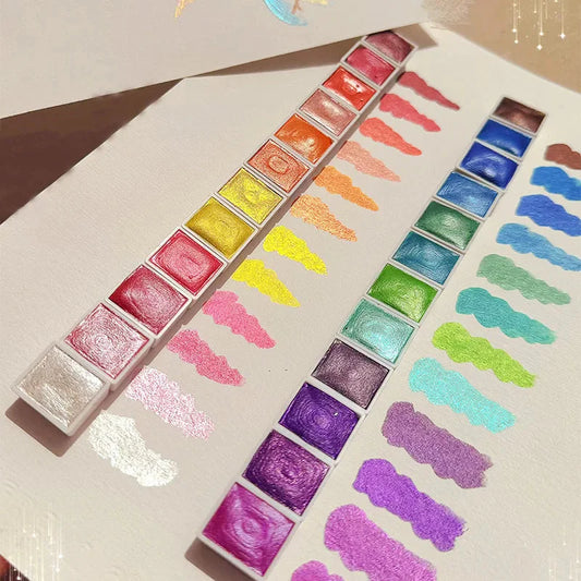 20/24/60/72 Colors Pearl Watercolor Pigment,Metallic,Shimmer,Glitter Solid Paint Mini Travel Portable Kit for Painting,Writing