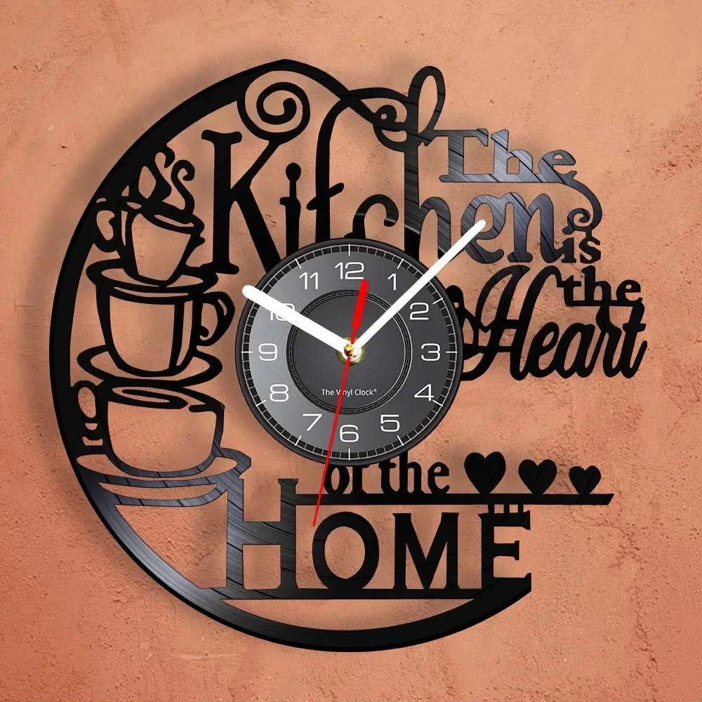 The Kitchen The Heart Of The Home Inspired Vinyl Record Clock Modern Design Vinyl Wall Watch Kitchen Decor Noiseless Timepieces