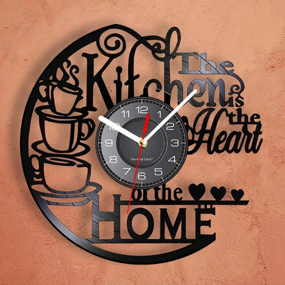The Kitchen The Heart Of The Home Inspired Vinyl Record Clock Modern Design Vinyl Wall Watch Kitchen Decor Noiseless Timepieces