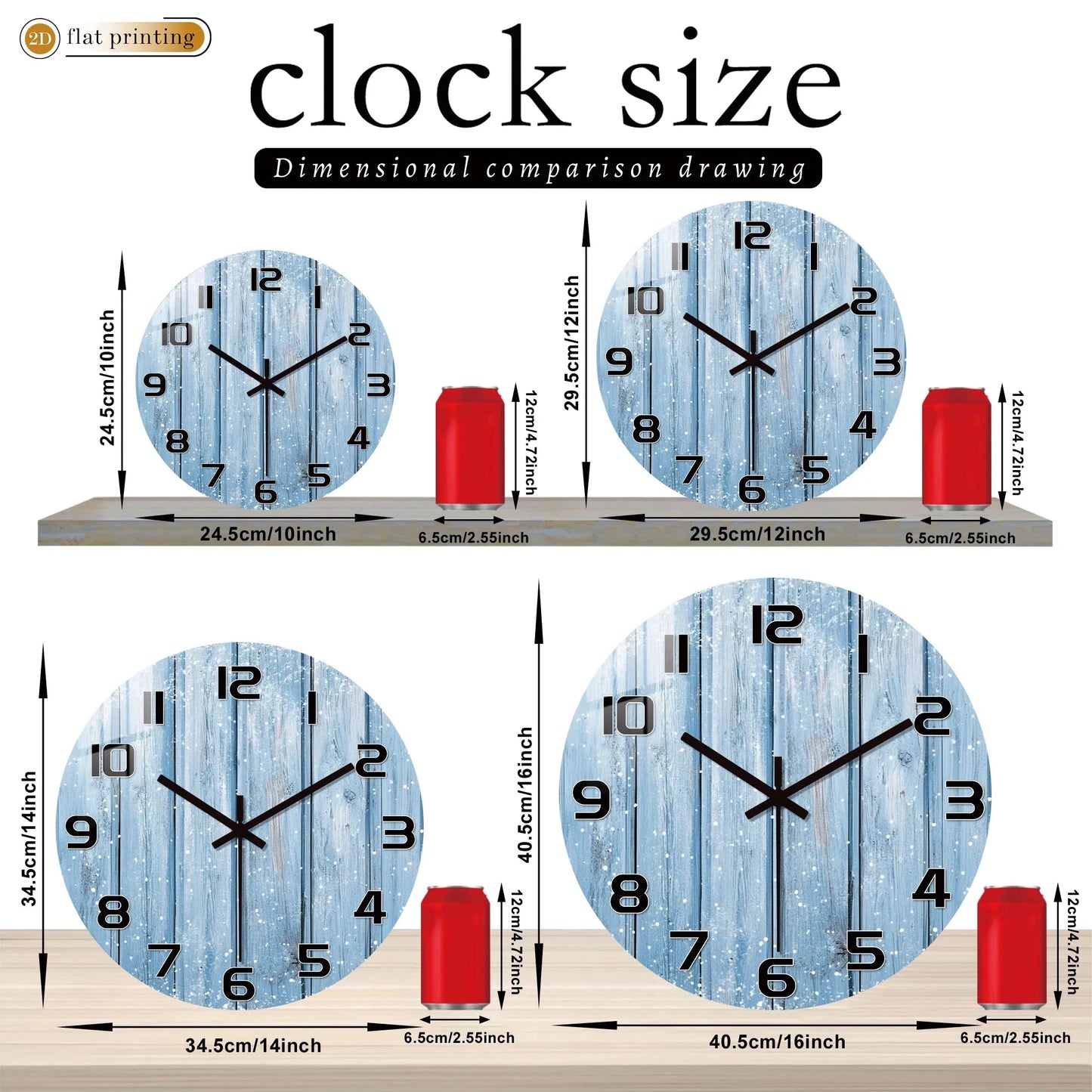 Rustic Blue Wooden Plank Wall Clock with Snowflakes, Winter Theme Home Office Decor, Silent Quartz Movement Decorative Design