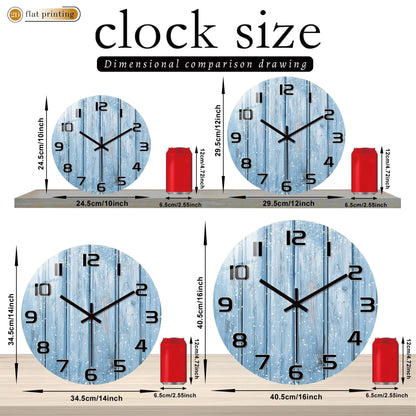 Rustic Blue Wooden Plank Wall Clock with Snowflakes, Winter Theme Home Office Decor, Silent Quartz Movement Decorative Design
