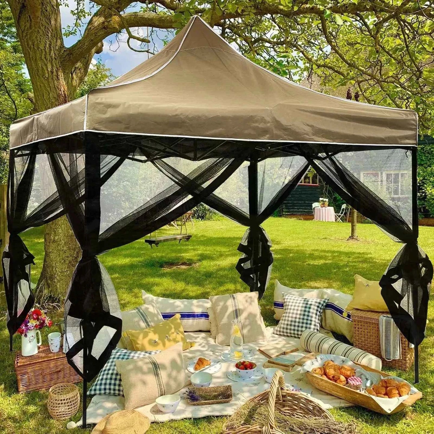 Gazebo Universal Replacement Mosquito Netting Outdoor Gazebo Canopy 4-Panel Screen Walls with Zipper (Mosquito Net Only)