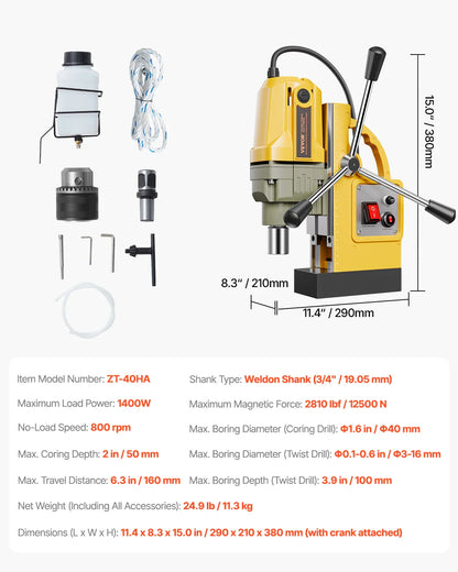SucceBuy Magnetic Drill Boring Diameter Portable Electric Mag Drill Press Drilling Machine Metal Surface Industrial Improvement