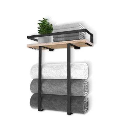 Wood and Iron Bathroom Shelf Rectangle Shape Rust Proof Shower Shelf Large Capacity Space Saving Wall Mounted Shelf