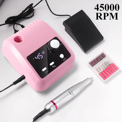 45000RPM Nail Drill Machine Professional Nail Lathe with Large LCD Screen Smart Electric Manicure Polisher Nail Art Tools