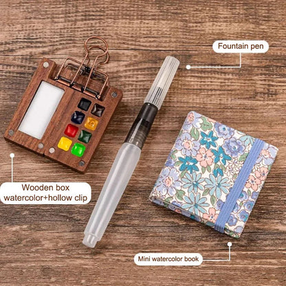 1pc Art Supplies Sketchbook Palette Mini Walnut Wood Watercolor Palette Portable Paint Box With Clip Travel Painting Paint Tray
