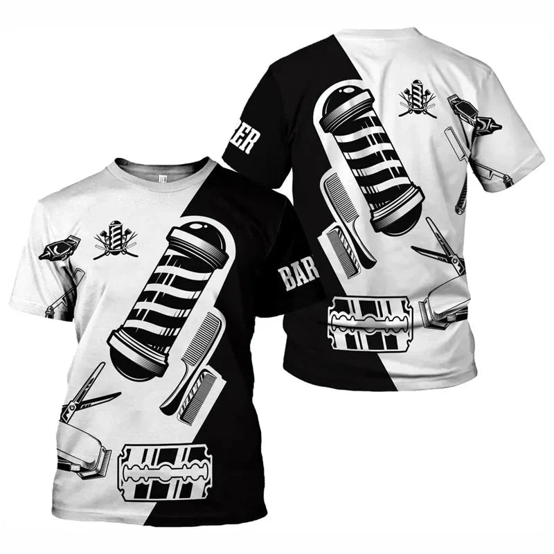 Barber Shop T Shirt For Men Hairdresser Graphic T-shirt 3D Printed Short Sleeves Work Wear Tops Summer Oversized Tee Shirts