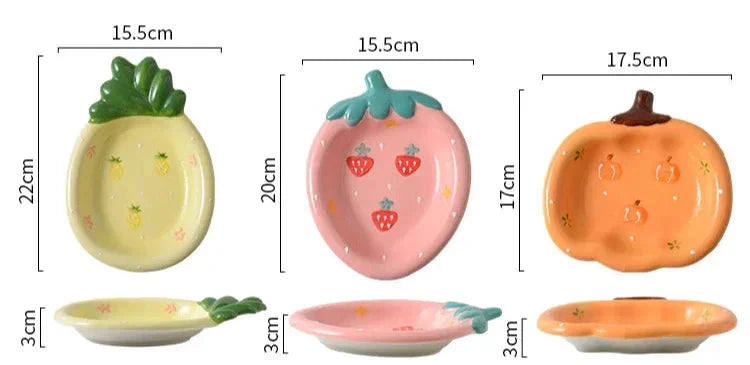 Fruit Plates Ceramic Household Cute Dessert Plates Salad Plates Home Desktop Fun Decoration Plates Mini Trays Kitchen Oil Plates