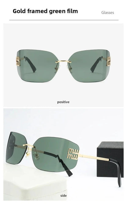 Curved One-Piece Sunglasses, Frameless Square Cut-Edge Design, UV400 Protection, Women's High-End Street Style