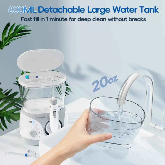 Home Water Flosser, 10 Adjustable Pressures,600 ml Large Capacity,6 Home Nozzles Professional Oral Irrigator for Teeth Clean