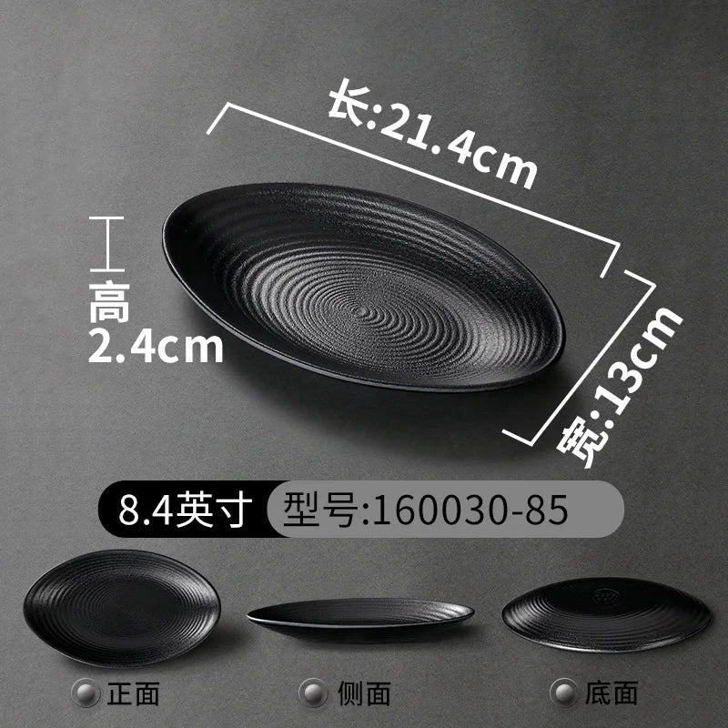 Pretty Black Melamine Plates Steak Barbecue Trays for Meal Vegetables Fruit Western Dinner Dishes Beautiful Tableware Decoration