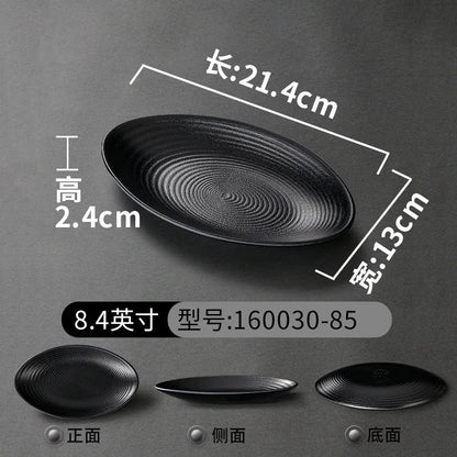 Pretty Black Melamine Plates Steak Barbecue Trays for Meal Vegetables Fruit Western Dinner Dishes Beautiful Tableware Decoration