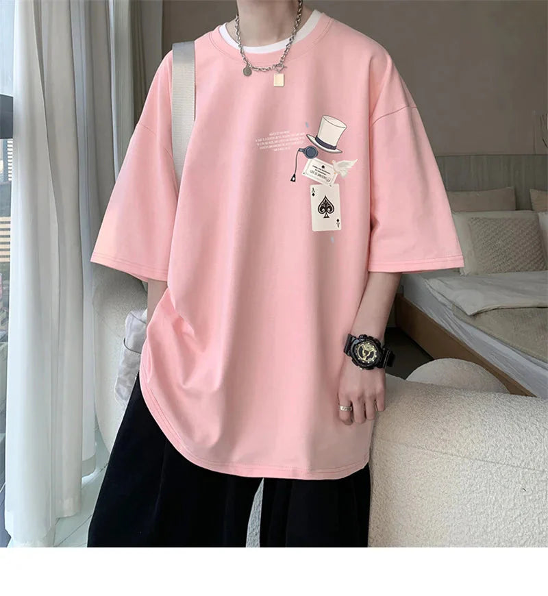 Men's Cotton T-shirts White 5XL Fashion Mens Oversized T Shirt Funny Print Summer Casual Wear Tee Shirts for Men Male Clothes