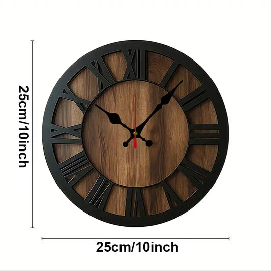 Vintage Theme Wooden Round Silent Hanging Wall Clock, Suitable For Living Room, Office, Study Room, Bedroom, Home Decoration