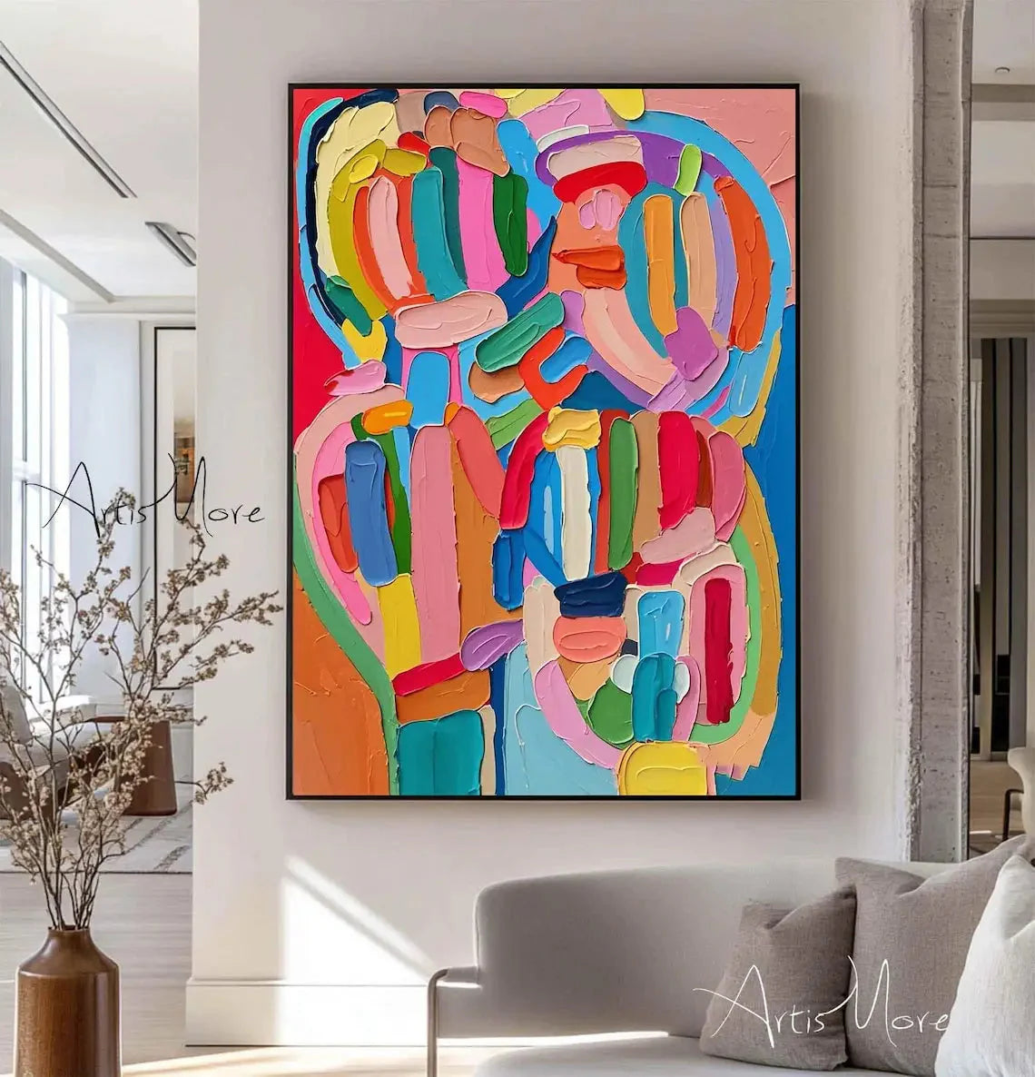Texture Handmade Painting on Canvas Abstract Colorful Modern Minimalism Wall Art Decor Large