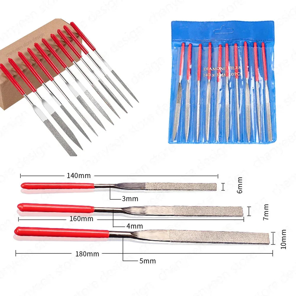 Diamond Mini Needle File Set for Carpentry Jewelry Stone Glass Metal Ceramic Polish Carving DIY Craft Woodworking Hand Tools