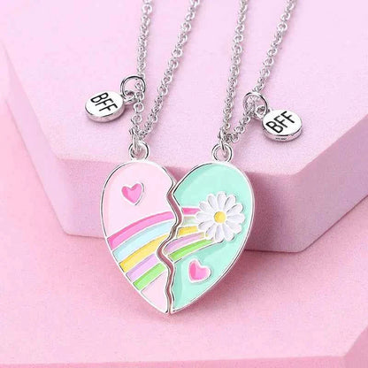 Cute Best Friends Heart Magnetic Necklace Rainbow Flower BFF Necklaces For Girls Friendship Jewelry Gifts