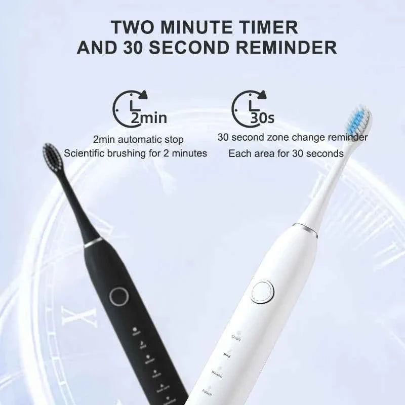 6 Modes Electric Sonic Toothbrush USB Rechargeable for Adults Ultrasonic Tootbrush with 4/8 Replacement Heads Smart Timer IPX7