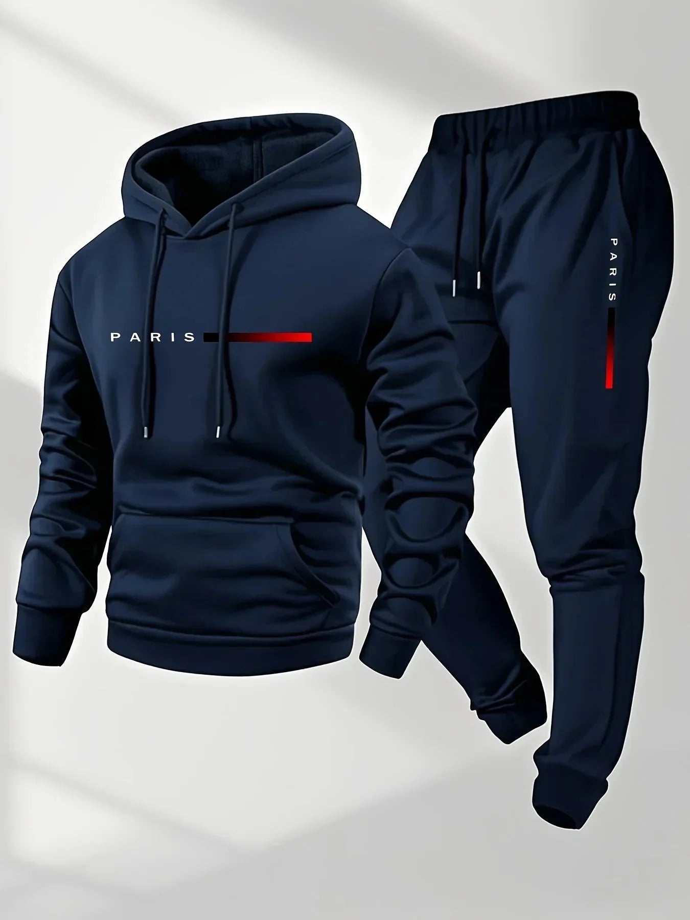 Paris Letter Printed Sweatshirt Set Men's Wool Hooded Sweatshirt Pants Set Spring and Autumn Winter Warm Casual Sportswear Set