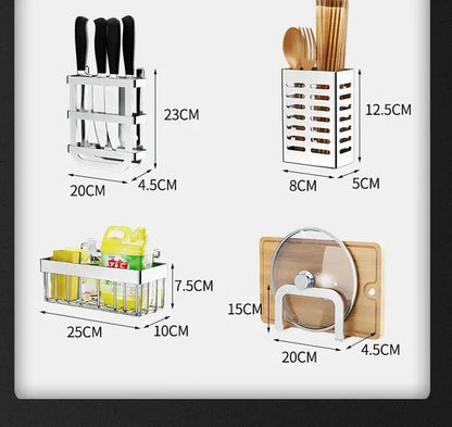 Stainless Steel Sink Shelf Bowl Drain Rack Kitchen Storage Rack Multifunctional Dish Cutlery Knife Spoon Sink Rack Set Organizer