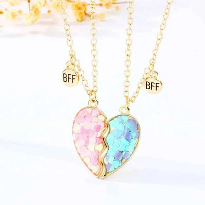 Cute 2 Pcs BFF Necklace Heart Pendant Best Friend Necklace Fashion Couple Chain Necklace Children Friendship Jewelry
