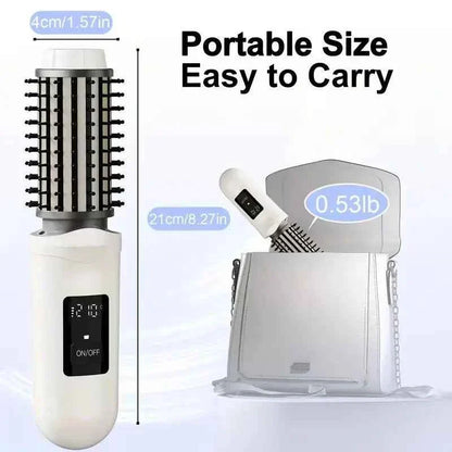 NewCordless Hair Curling Iron Brush USB Rechargeable Travel Heated Round Brush 2-in-1 Electric Hair Curling Wand Styling Tools