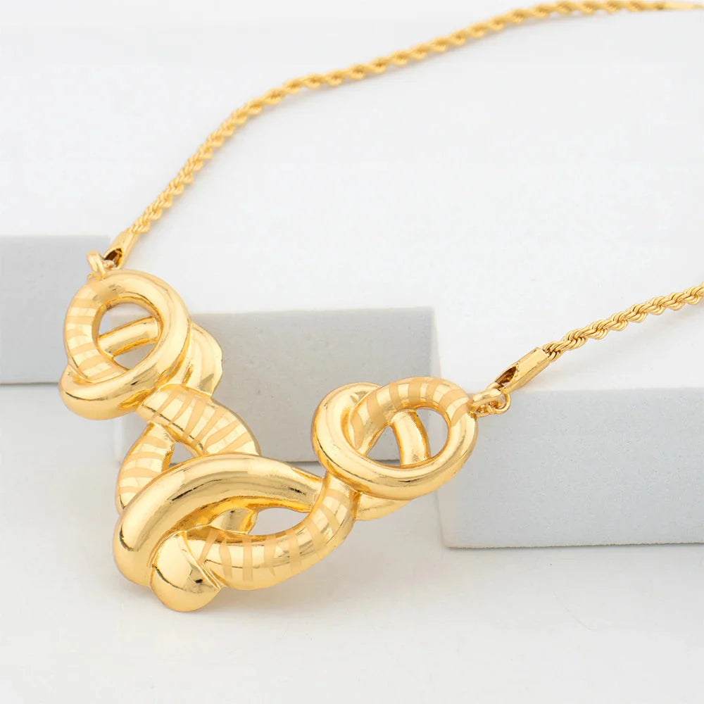 Exquisite Fashion Jewelry Set for Women Arab Gold Color Luxury Necklace Earrings Bangle Ring Set Weddings Dubai Party Daily Wear