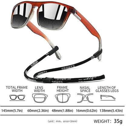Sunglasses with Chain for Men and Women, Classic Square, Driving, Fishing, Colorful, Lightweight, Outdoor Safety Goggles