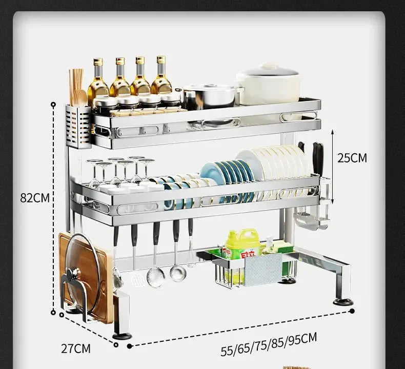 Stainless Steel Sink Shelf Bowl Drain Rack Kitchen Storage Rack Multifunctional Dish Cutlery Knife Spoon Sink Rack Set Organizer