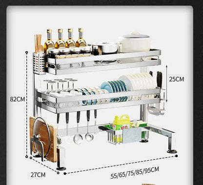 Stainless Steel Sink Shelf Bowl Drain Rack Kitchen Storage Rack Multifunctional Dish Cutlery Knife Spoon Sink Rack Set Organizer